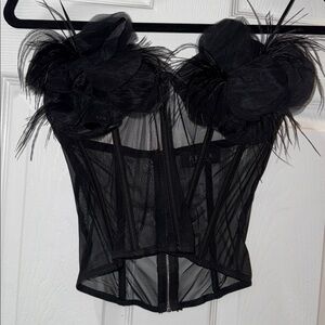 AKIRA Black Sheer Top with Floral Details